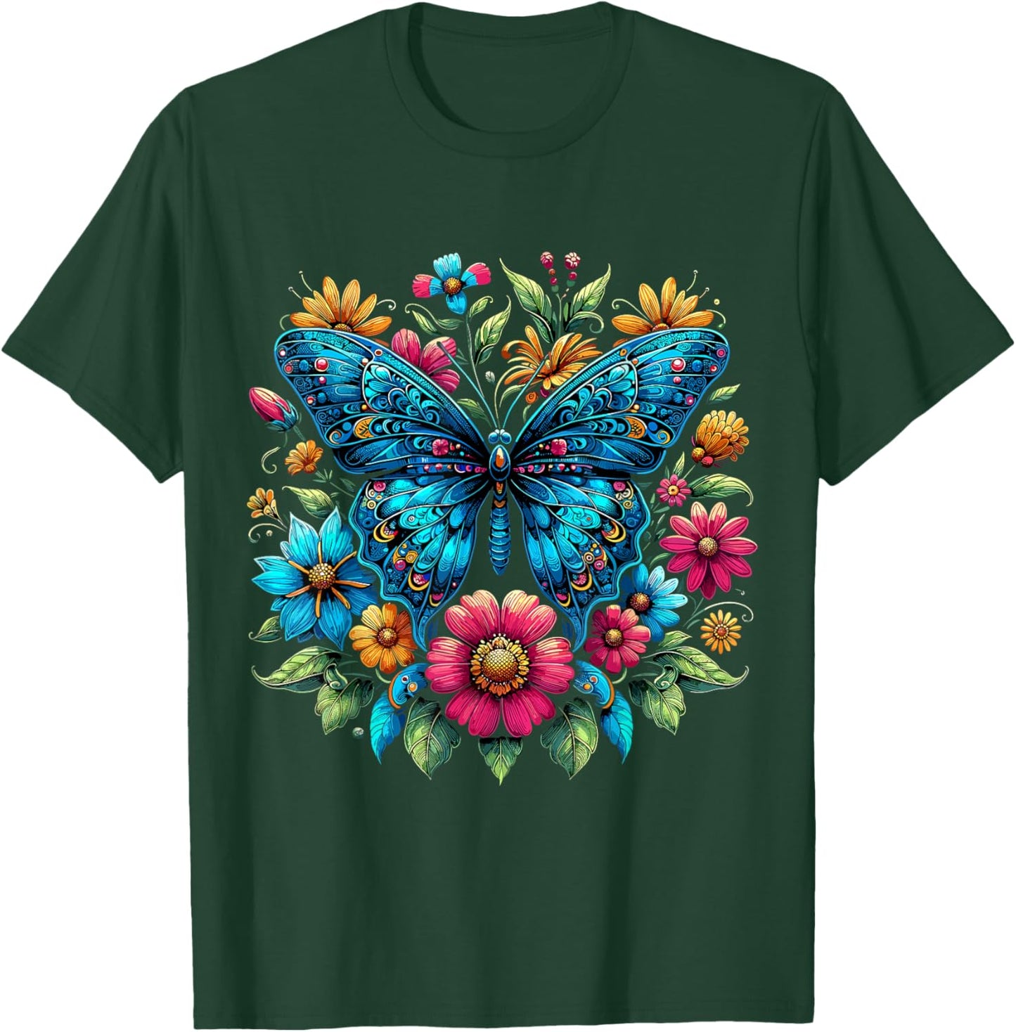 Butterfly With Flowers Aesthetic Butterfly T-Shirt - T-Shirt | Forest