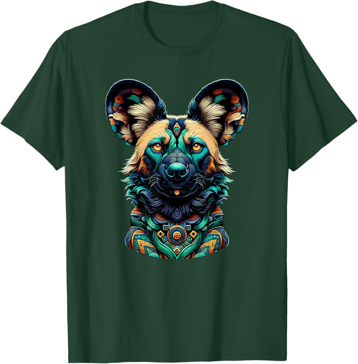 Mandala Art African Wild Dog Painted Dog T-Shirt - T-Shirt | Forest