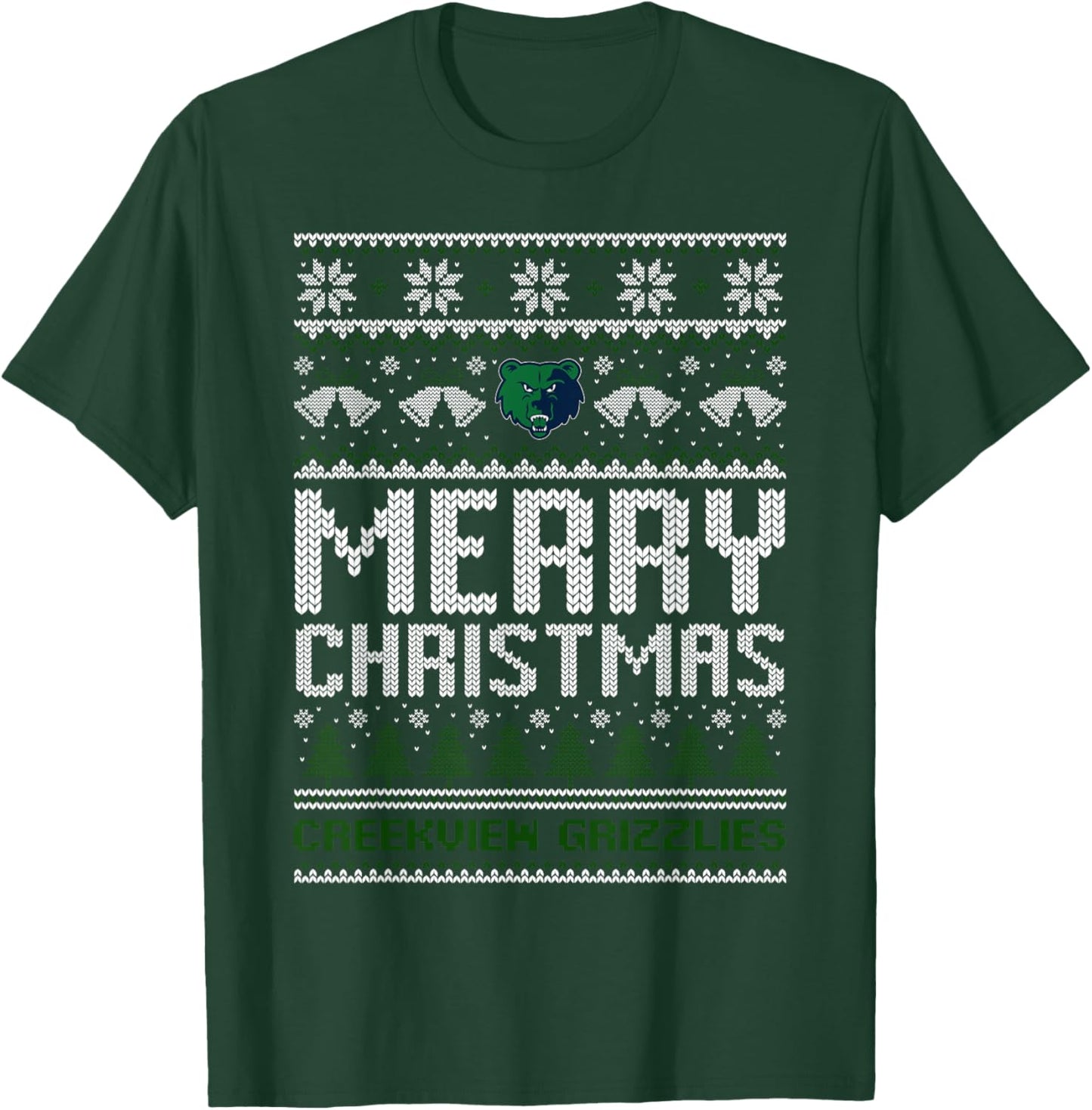 Creekview Grizzlies Logo Merry Christmas Ugly Sweater HS T-Shirt - T-Shirt | Forest