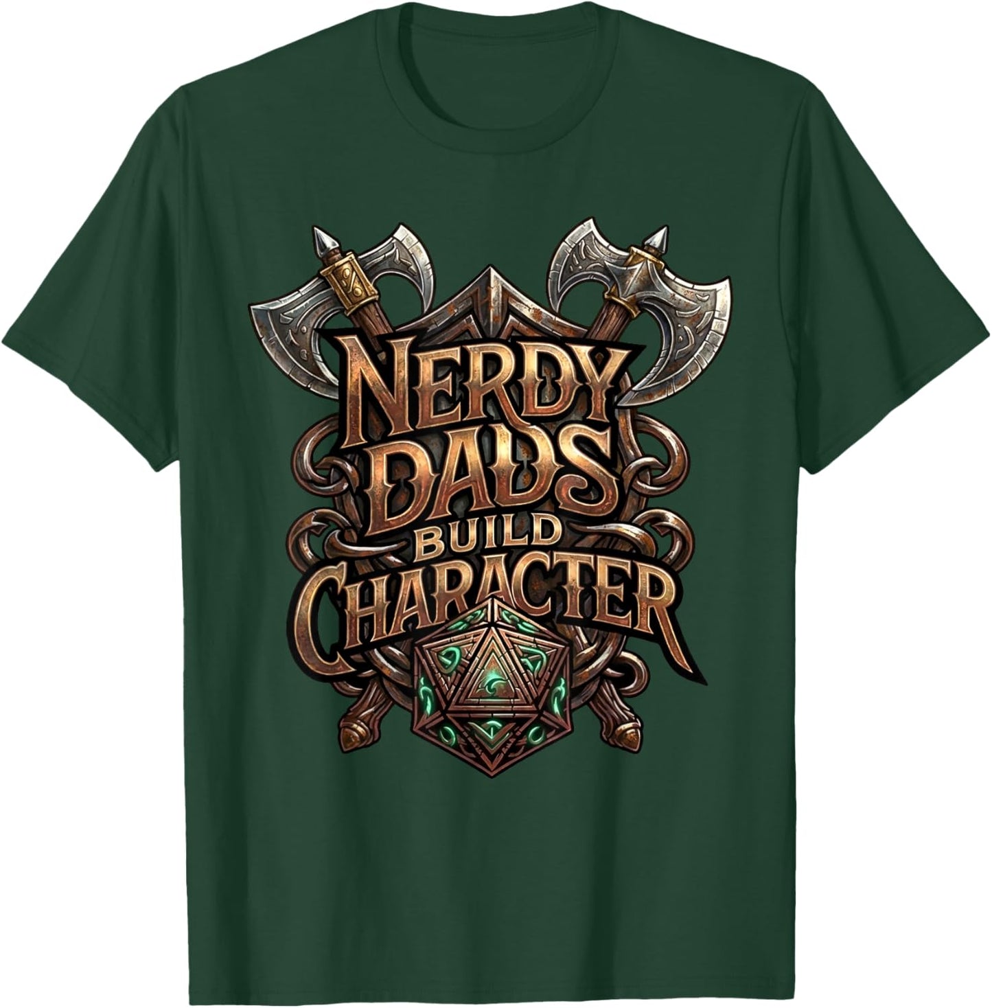 Nerdy Dads Build Character Funny RPG Dice Tabletop Gamer T-Shirt - T-Shirt | Forest