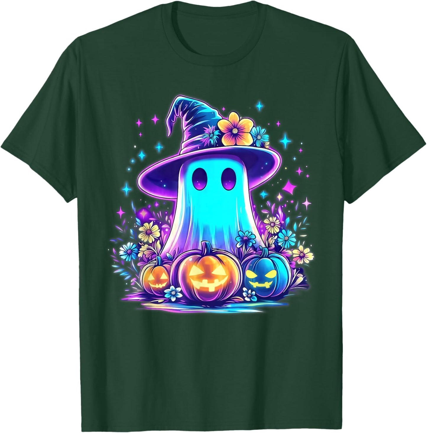 Pastel Galaxy Ghost Halloween Girl Kids Ghost Coquette Bow T-Shirt - T-Shirt | Forest