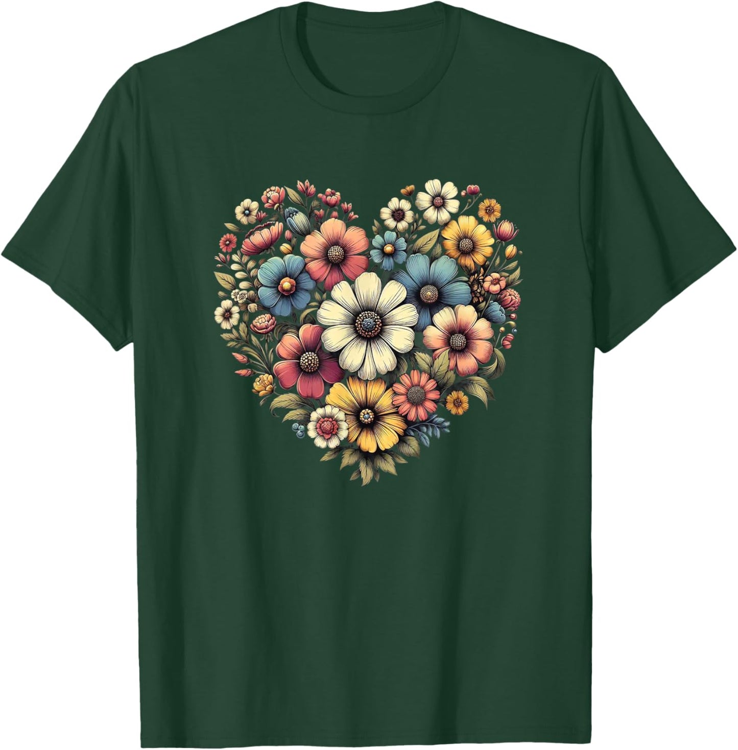 Flowers Love Beautiful Colorful Botanical Floral Art Garden T-Shirt - T-Shirt | Forest