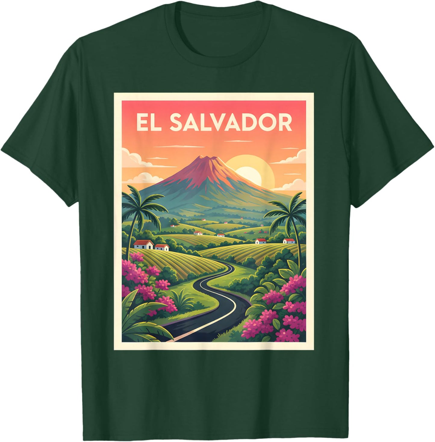 El Salvador Vintage Travel Poster Volcano Road T-Shirt - T-Shirt | Forest