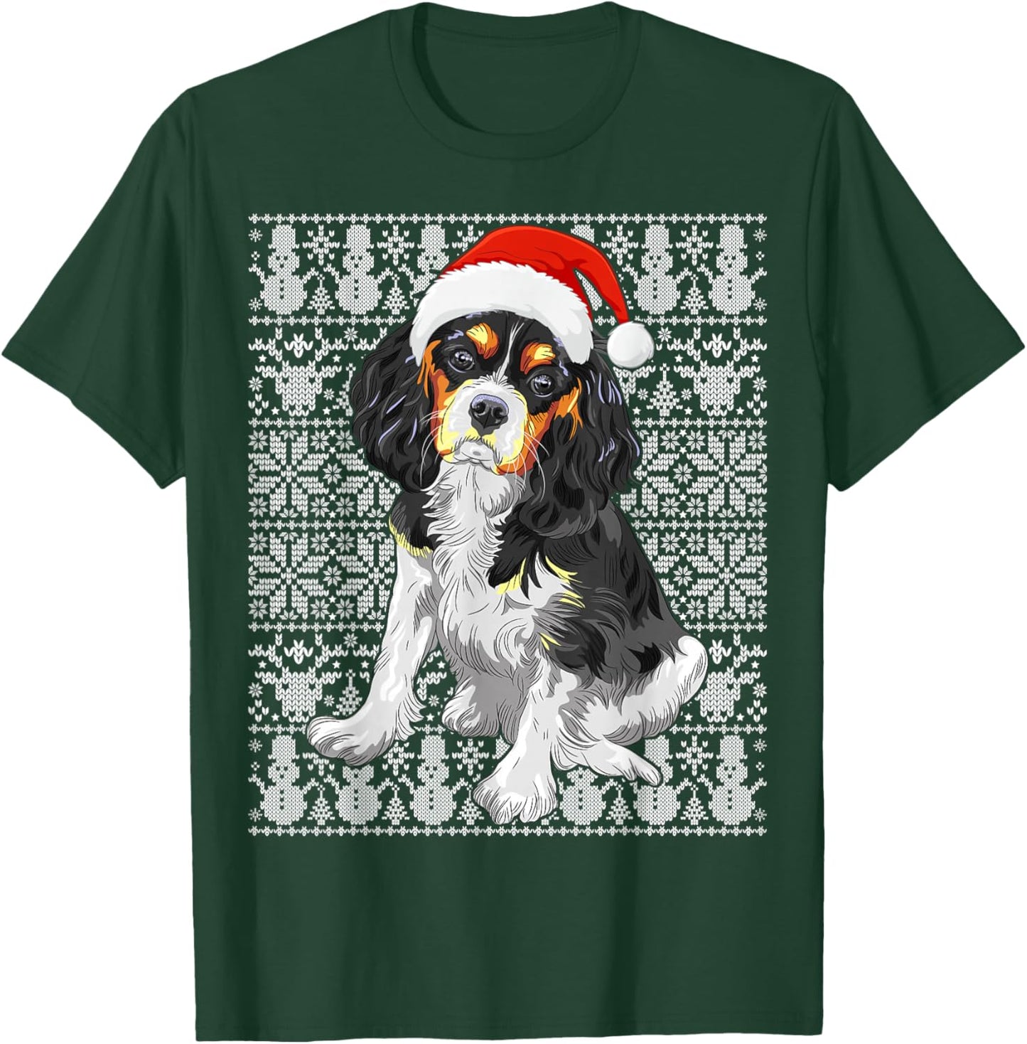 Cavalier King Charles Spaniel Dog Santa Hat Ugly Christmas T-Shirt - T-Shirt | Forest