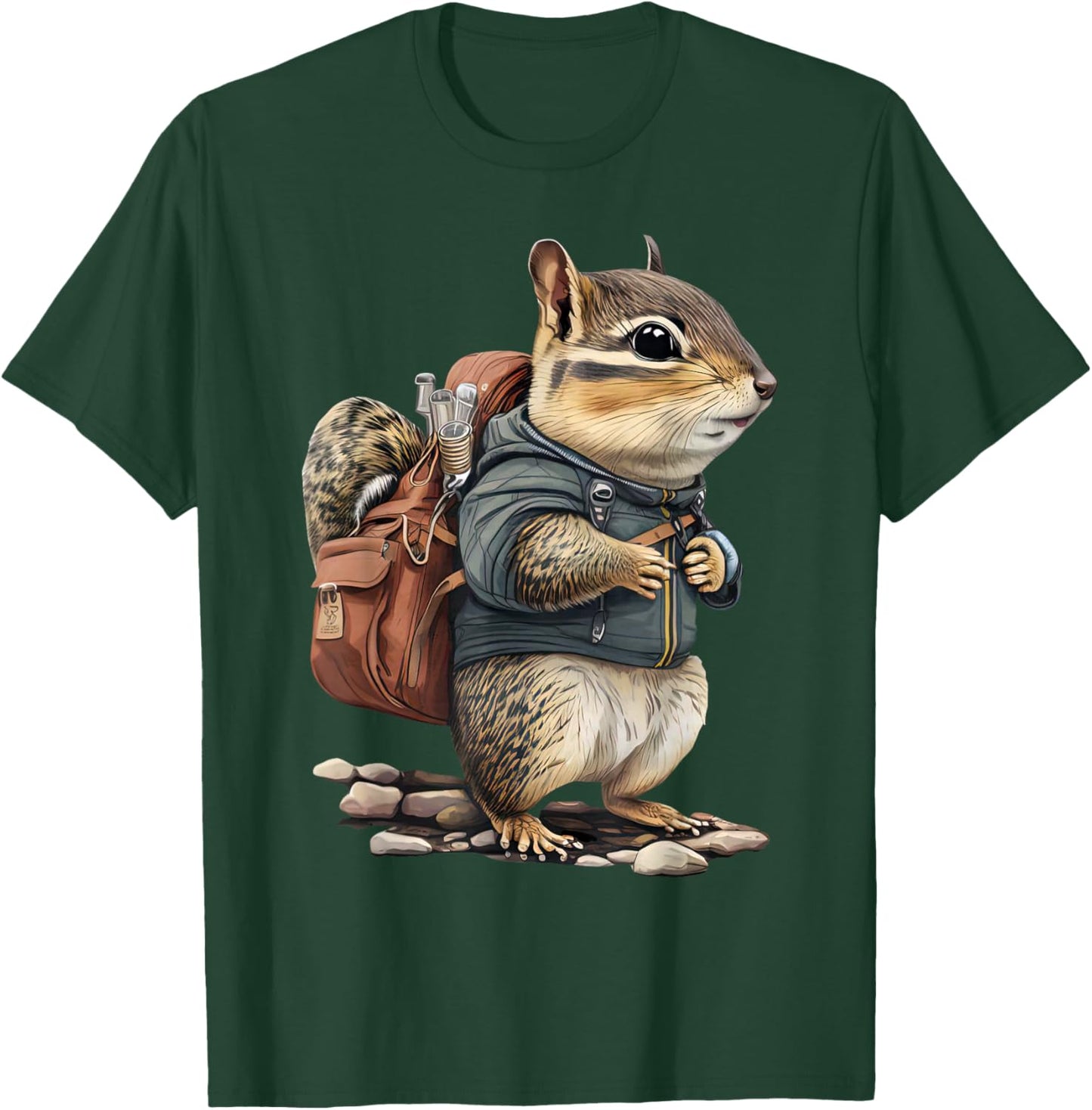 Chipmunk Wearing Backpack Hiking Camping Adventure Nature T-Shirt - T-Shirt | Forest