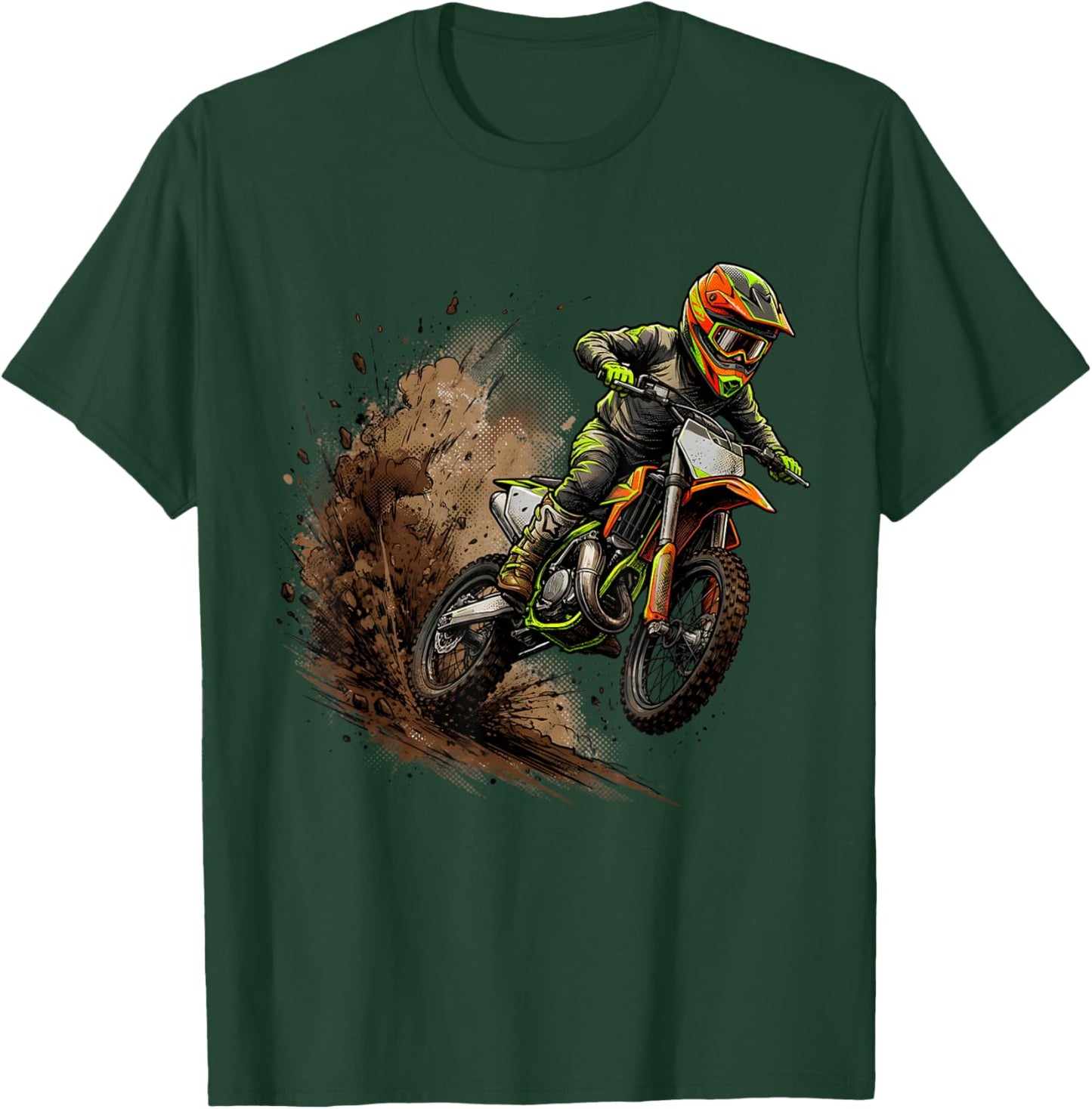 Dirt Bike Art Rider Motocross Motorcycle Dirtbike Boys Kids T-Shirt - T-Shirt | Forest