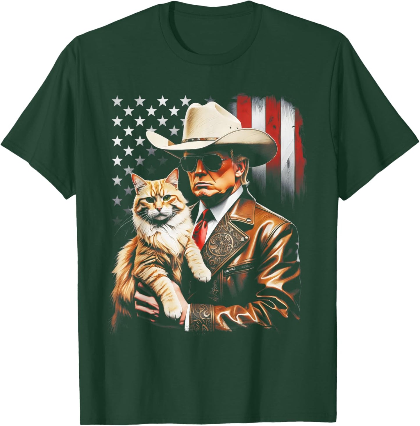 Trump and Cute Cat and American Flag Funny Trump Cowboy T-Shirt - T-Shirt | Forest