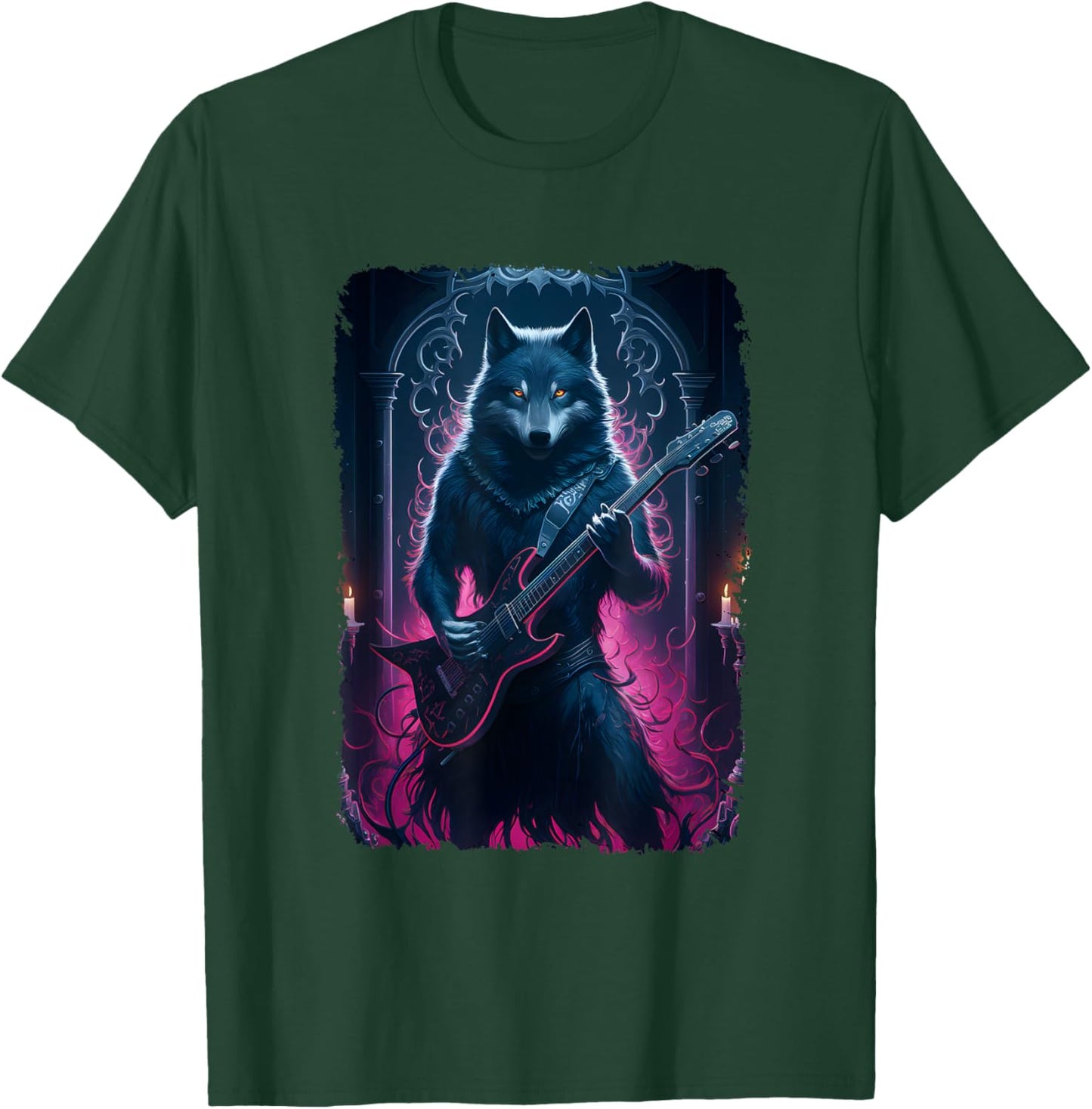 Wolf Playing Guitar Lover Rock Star Rock And Roll Guitarist T-Shirt - T-Shirt | Forest