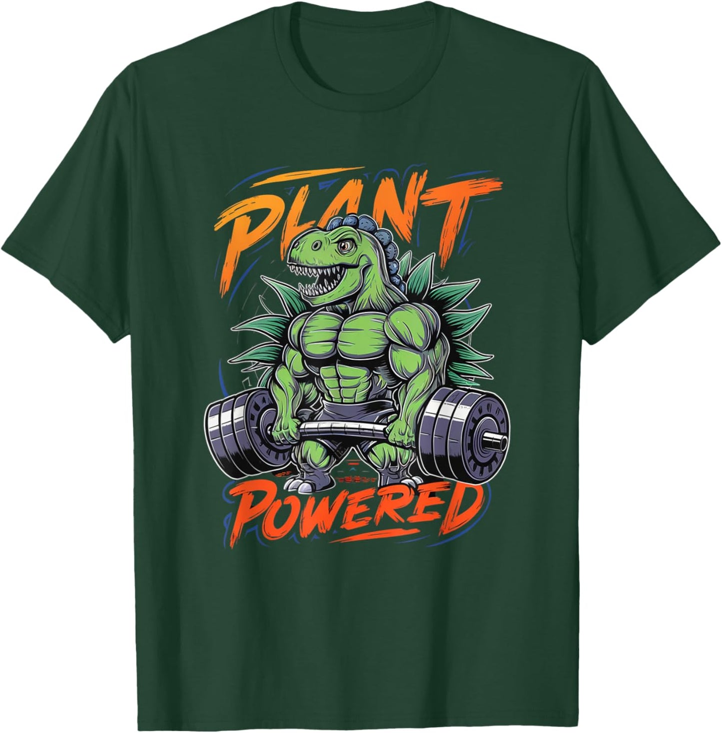 Plant Powered Dinosaur Vegan Powerlifting Gym Weightlifting T-Shirt - T-Shirt | Forest