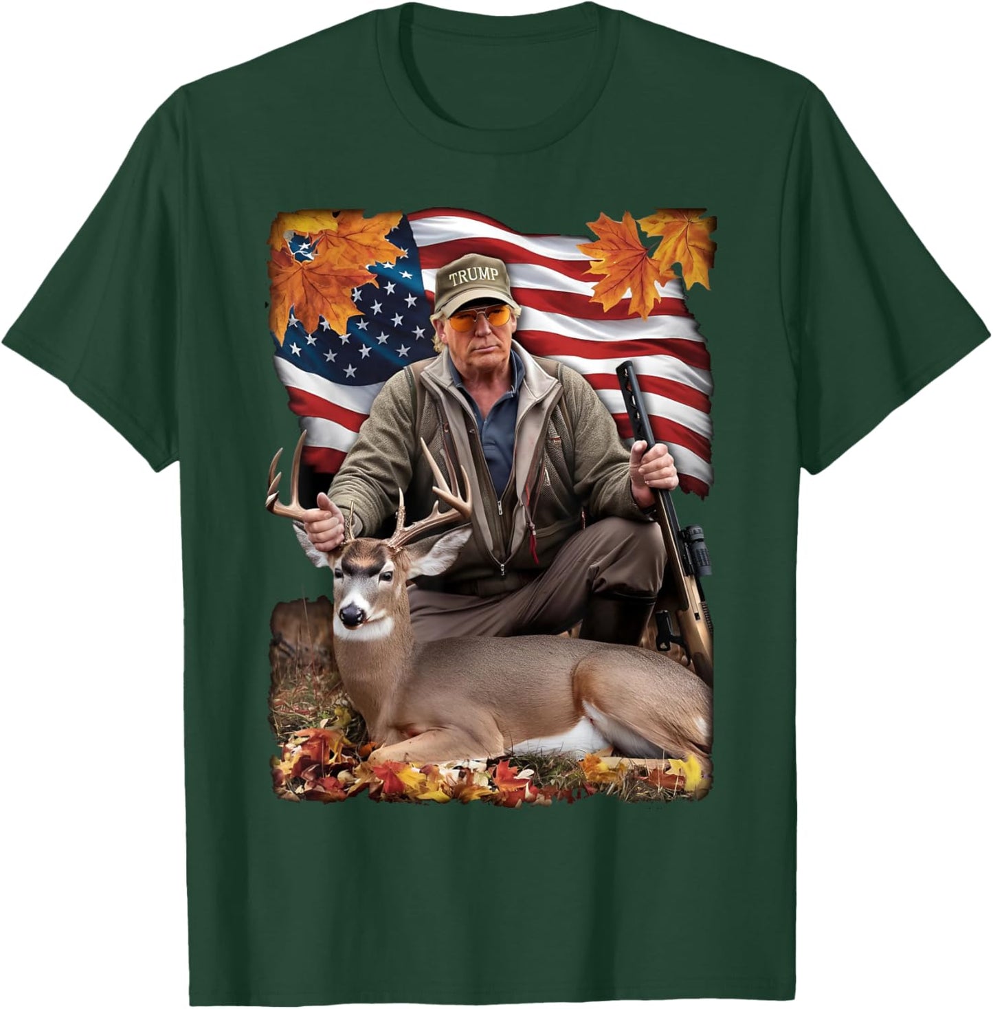 Vintage USA Flag Trump Hunting Deer Hunting Deer Season T-Shirt - T-Shirt | Forest