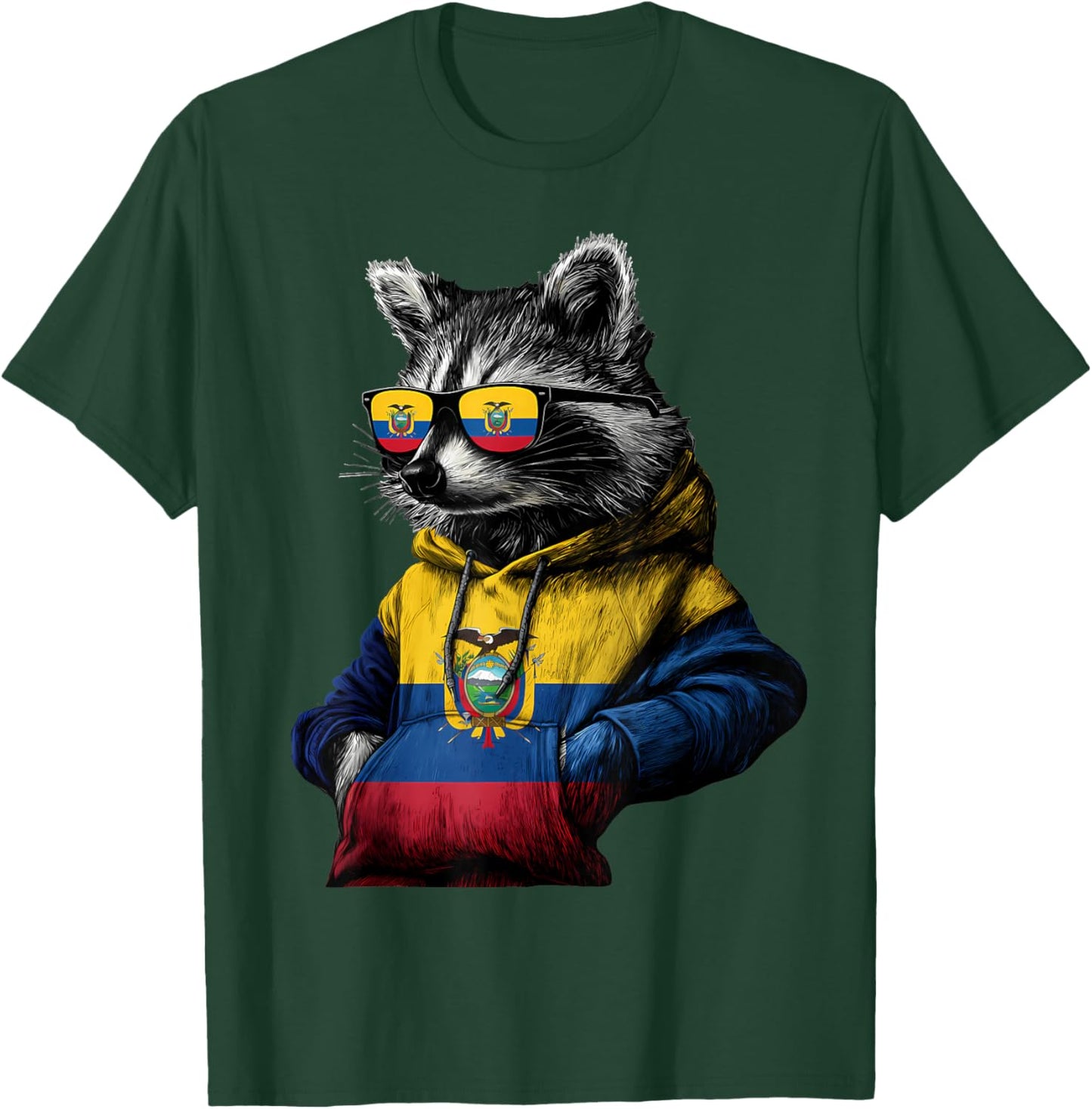Ecuador Roots Raccoon Ecuadorian Flag T-Shirt - T-Shirt | Forest