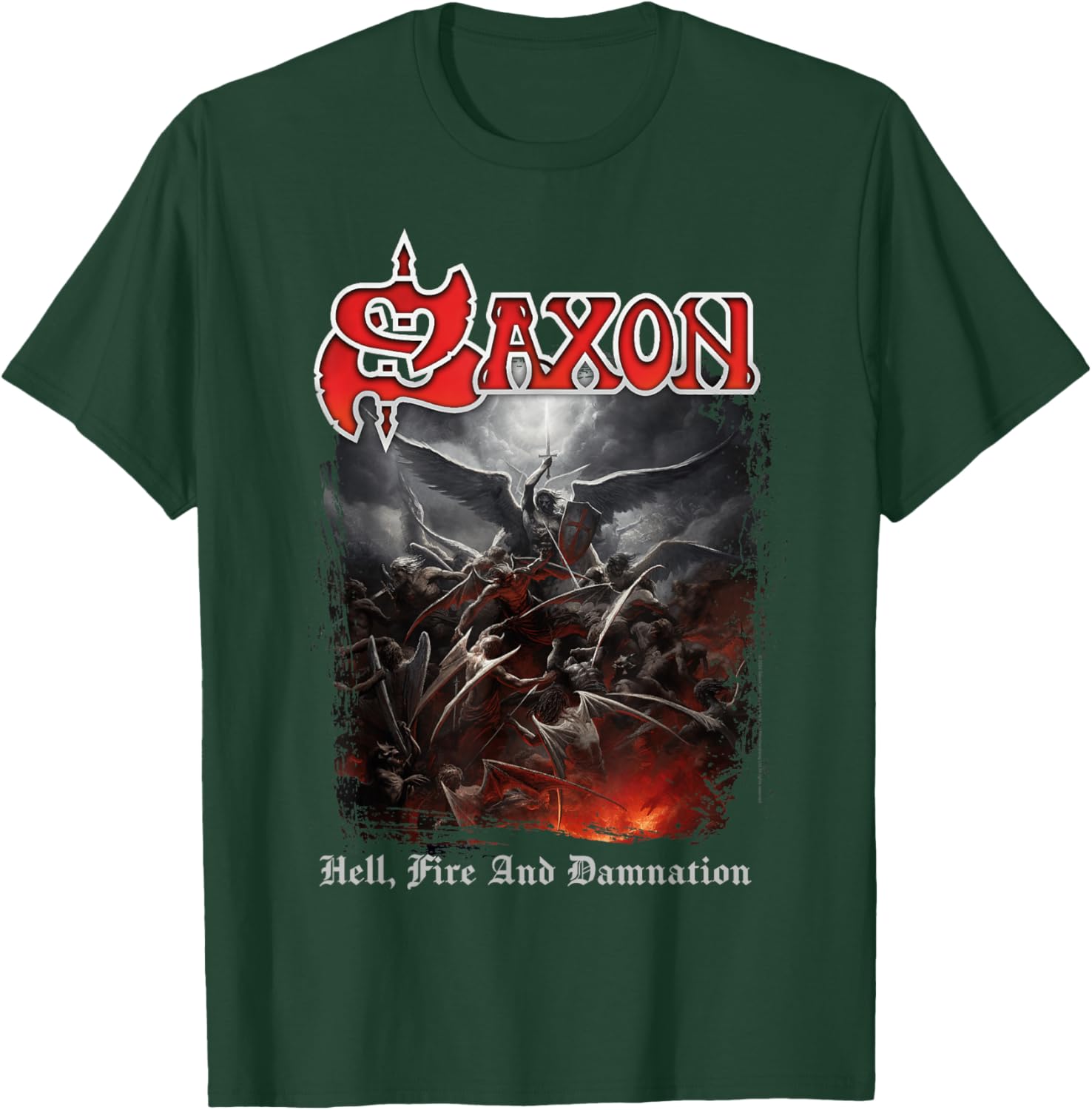 Official Saxon Heavy Metal Hell Fire and Damnation Group T-Shirt - T-Shirt | Forest