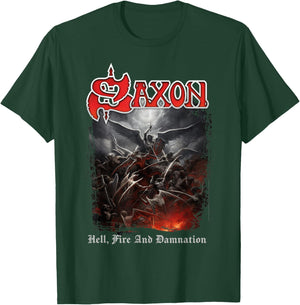 Official Saxon Heavy Metal Hell Fire and Damnation Group T-Shirt - T-Shirt | Forest