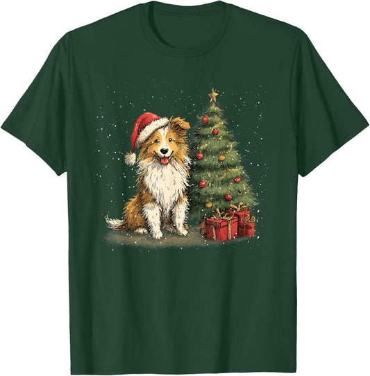 Funny Shetland Sheepdog Christmas Tree Dog Lights Xmas T-Shirt - T-Shirt | Forest