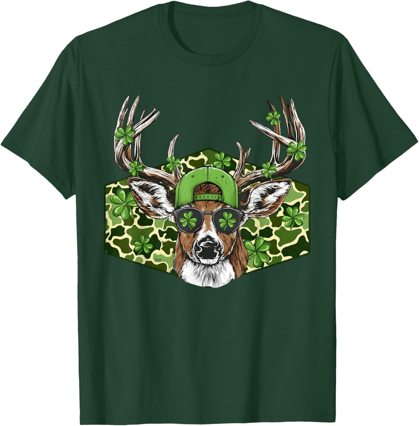 St Patricks Day Buck Camo Lucky Hunting Deer Irish Boy Girl T-Shirt - T-Shirt | Forest
