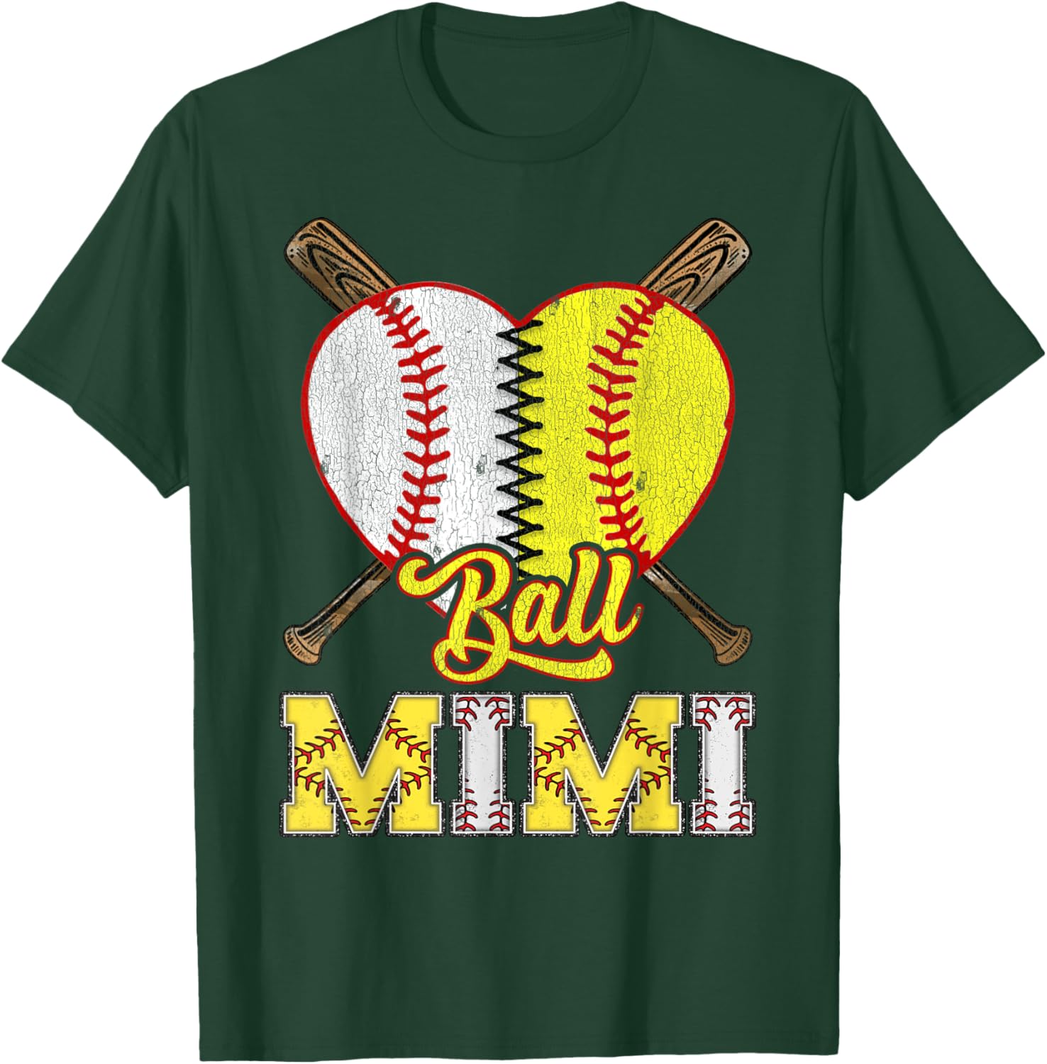 Mimi Of Both Ball Mimi Half Baseball Softball T-Shirt - T-Shirt | Forest