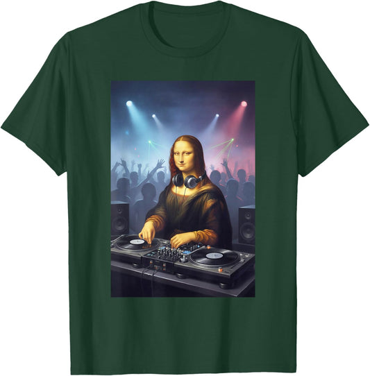Funny Parody Mona Lisa DJ Party Crowd Art Design T-Shirt - T-Shirt | Forest