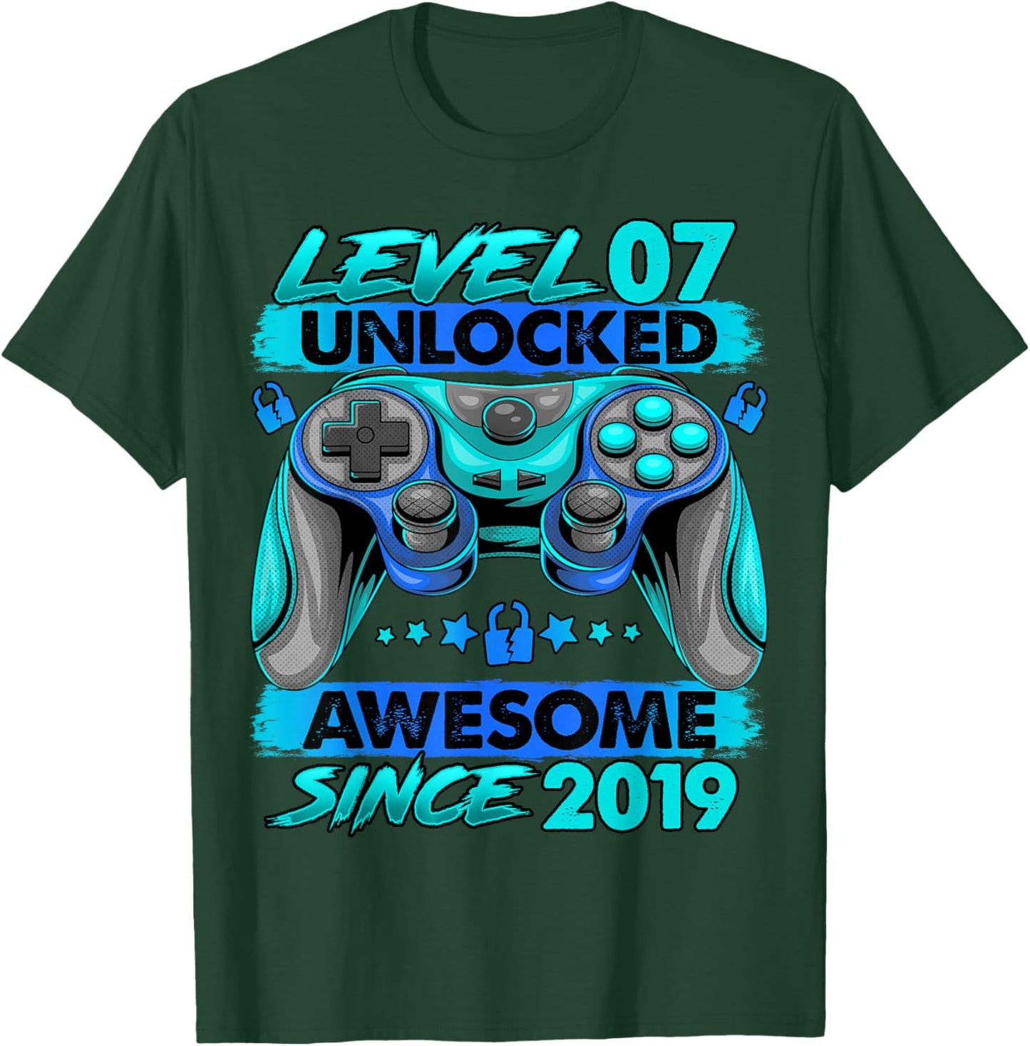 Level 7 Unlocked 7 Year Old Gifts Boys 7th Birthday Boy T-Shirt - T-Shirt | Forest