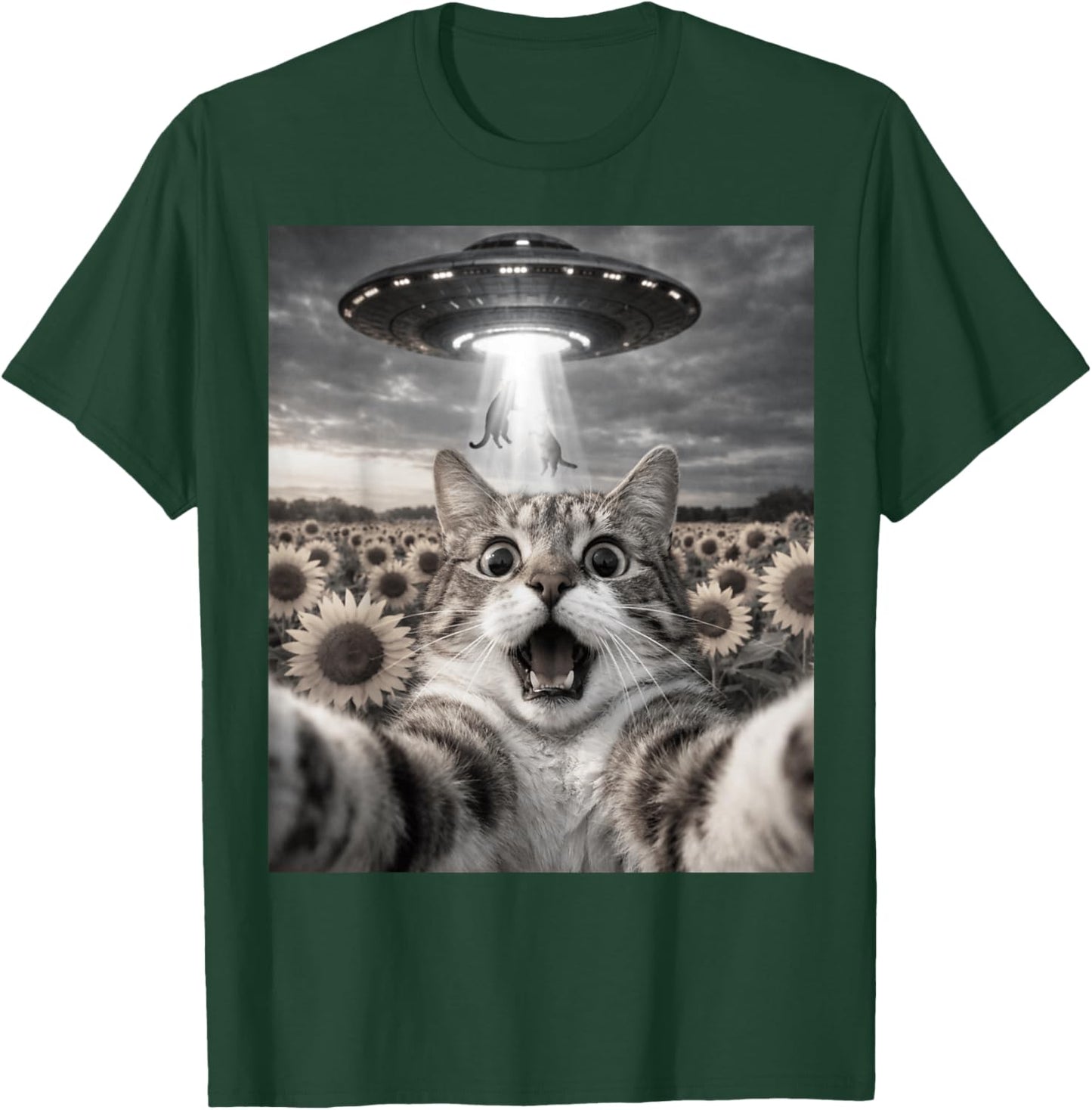 Funny Cat Selfie UFO Alien Animal Meme Women Kids T-Shirt - T-Shirt | Forest