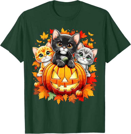 Halloween Cats Pumpkin Autumn Cat T-Shirt - T-Shirt | Forest