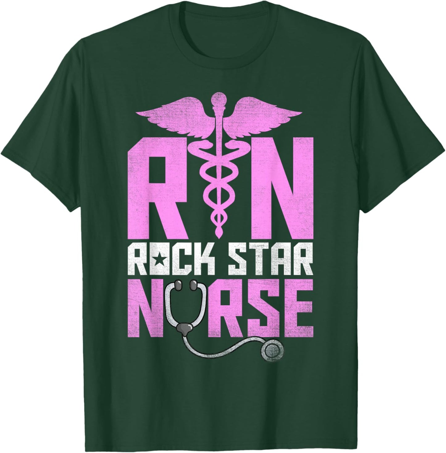 RN Rock Star Nurse - Nursing Stethoscope Registered Nurse T-Shirt - T-Shirt | Forest