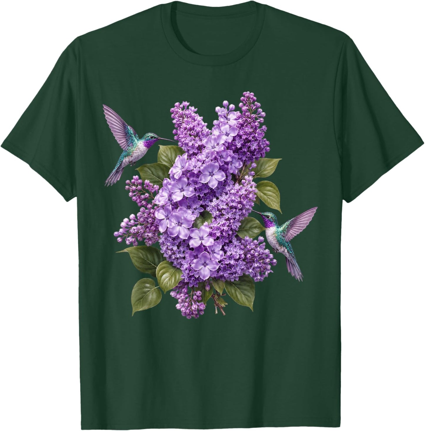 Hummingbird Lilac Floral Purple Flowers Botanical Garden T-Shirt - T-Shirt | Forest