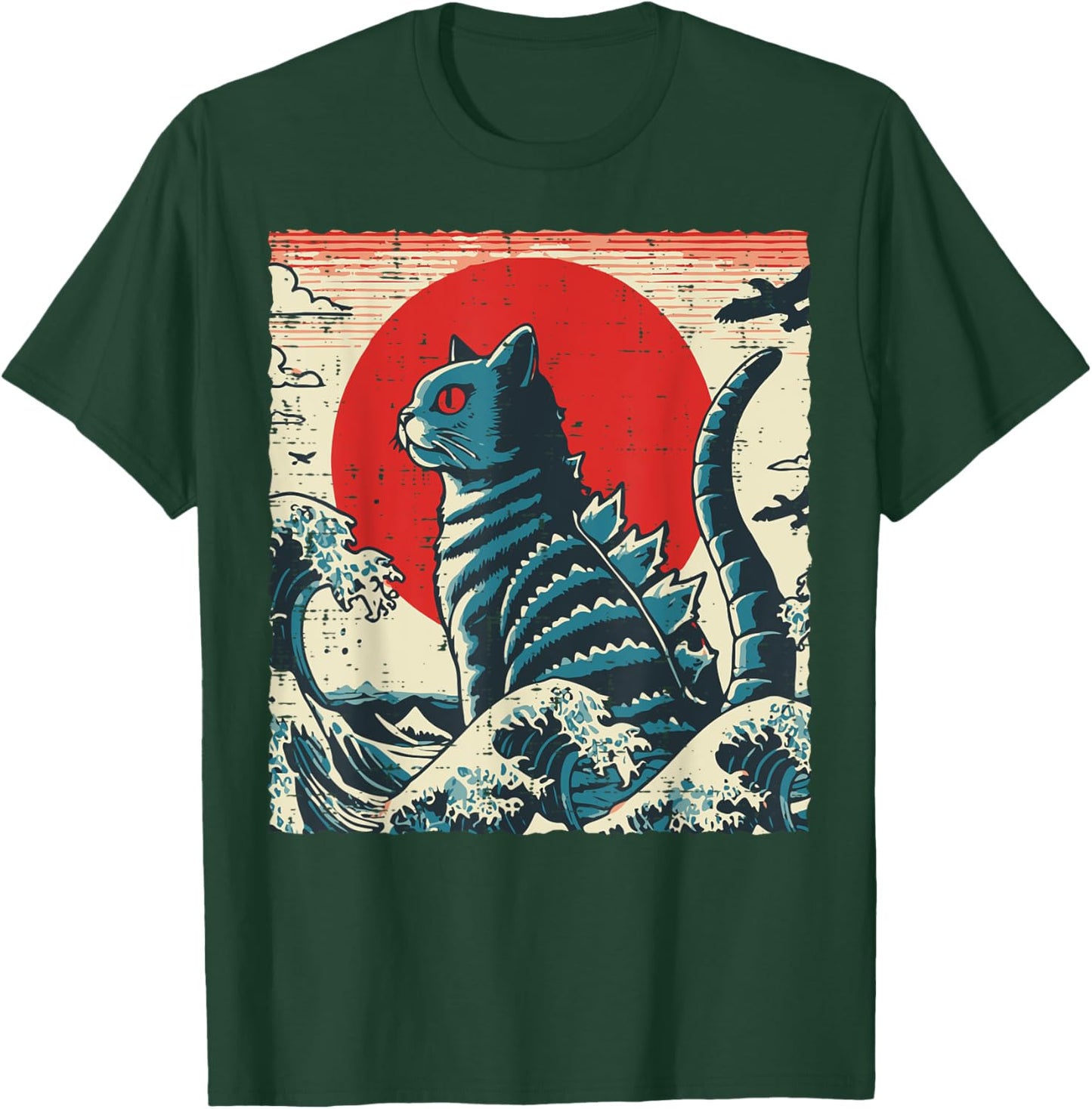 Cat Monster Japanese Wave Vintage Catzilla Art Men Women Kid T-Shirt - T-Shirt | Forest
