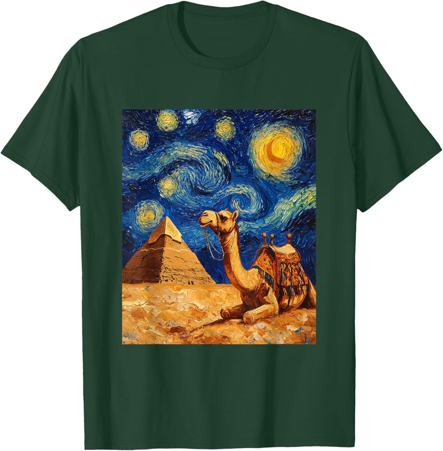 Camel Pyramid Egyptian Egypt - Van Gogh Style - Starry Night T-Shirt - T-Shirt | Forest
