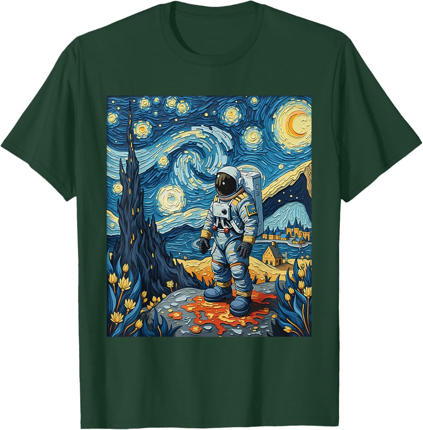 Van Gogh Inspired Cosmic Space Explorer Astronaut Dreamer T-Shirt - T-Shirt | Forest