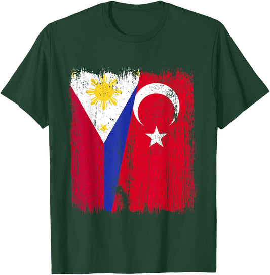 Philippines Turkey Half Flag Turkiye Filipino Turkish Jersey T-Shirt - T-Shirt | Forest