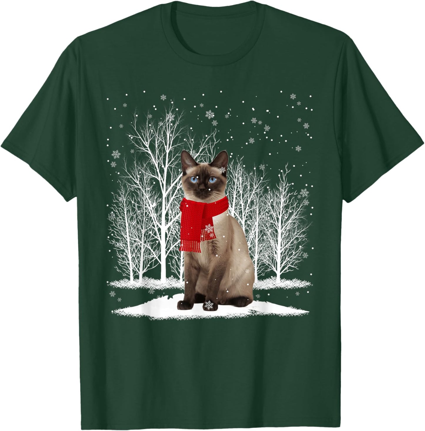 Funny Siamese Cat Wearing Ugly Christmas Sweater Scarf Xmas T-Shirt - T-Shirt | Forest