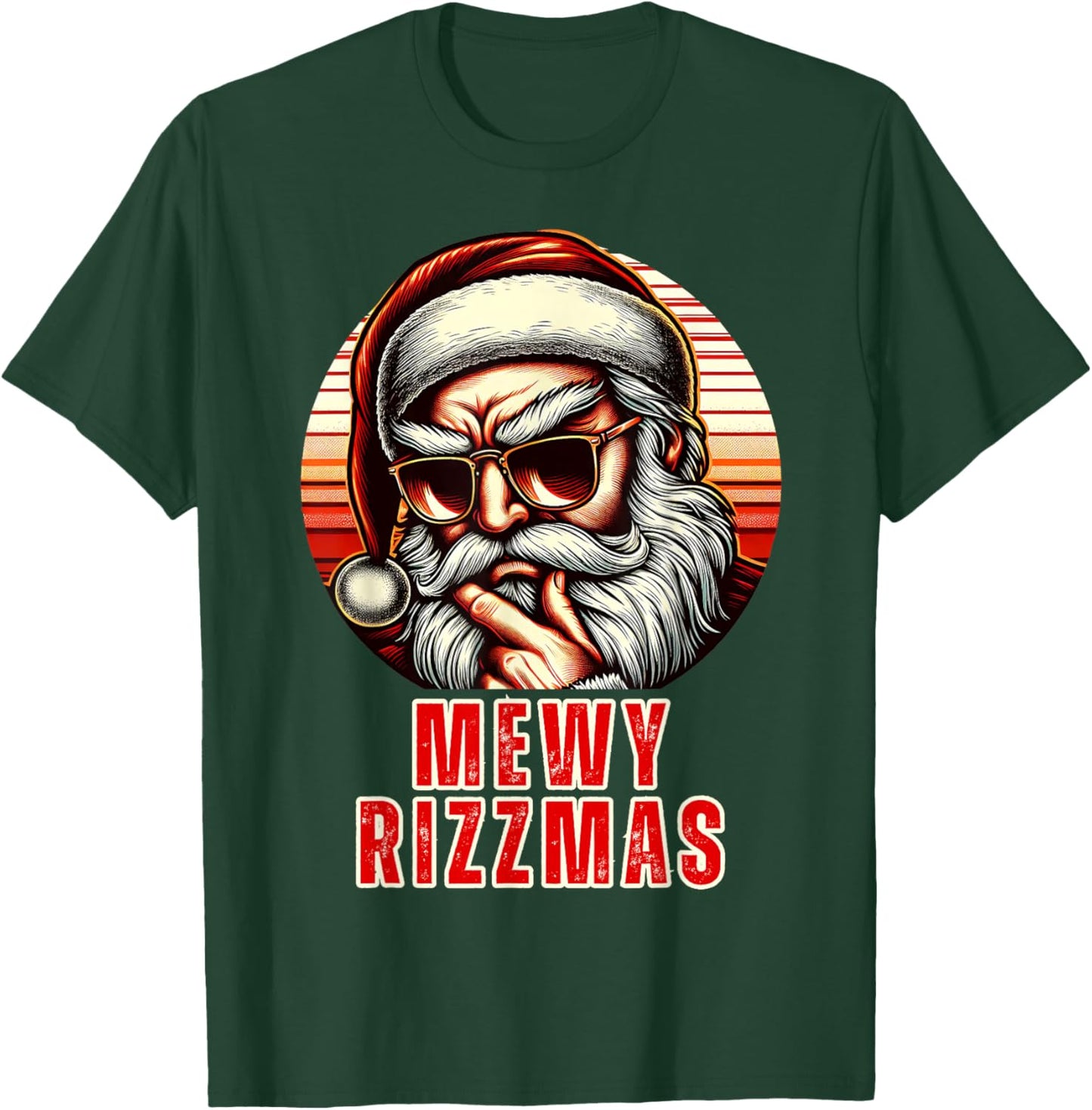 Mewy Rizzmas Funny Santa Mewing Joke Rizz Christmas T-Shirt - T-Shirt | Forest