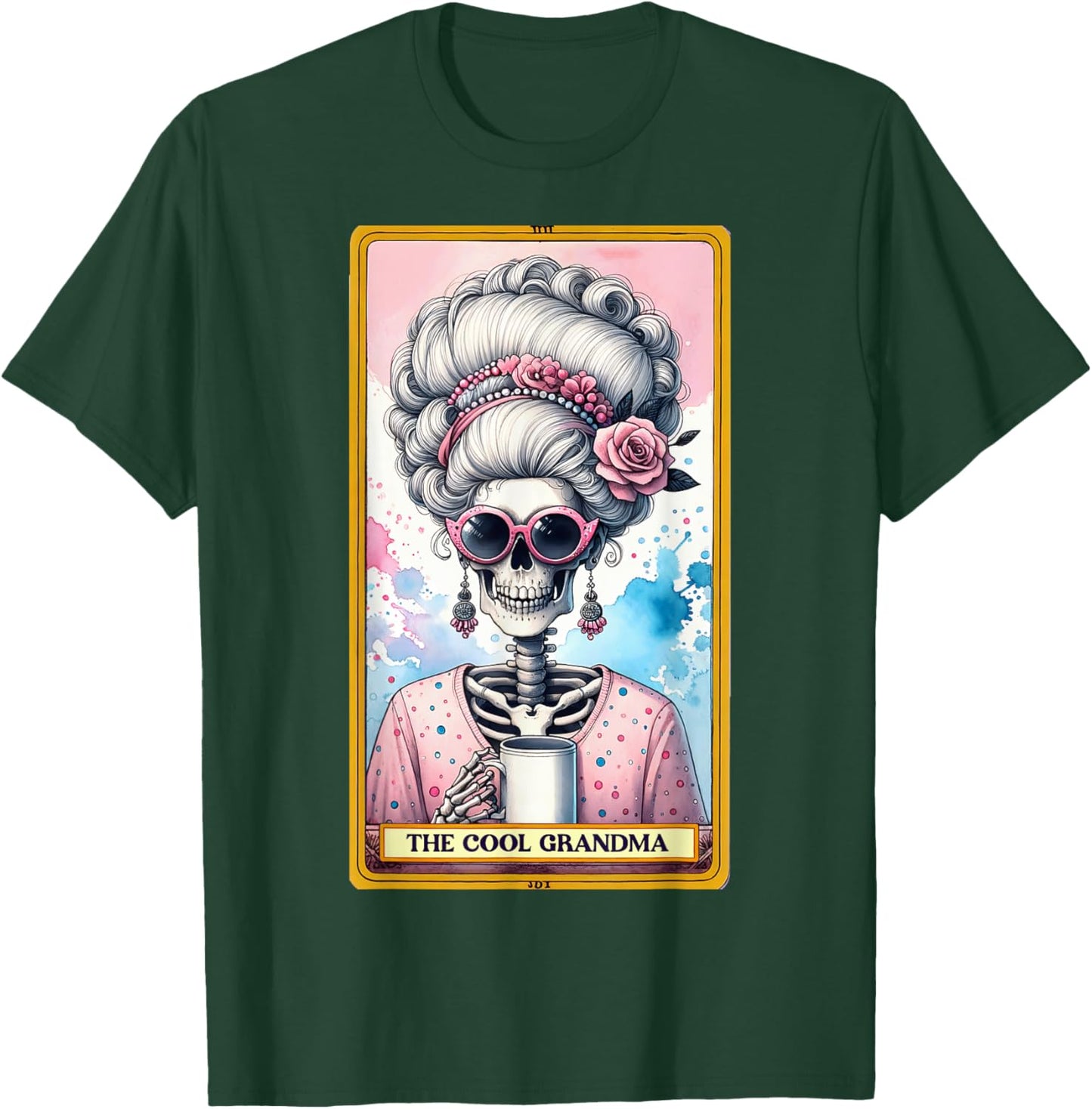 Cool Grandma Tarot Card Skeleton Skelly Messy Bun Coffee T-Shirt - T-Shirt | Forest