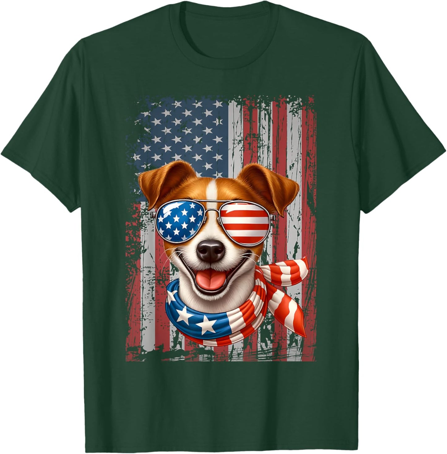 Jack Russell Terrier Dog Lover US Flag 4th Of July Patriotic T-Shirt - T-Shirt | Forest