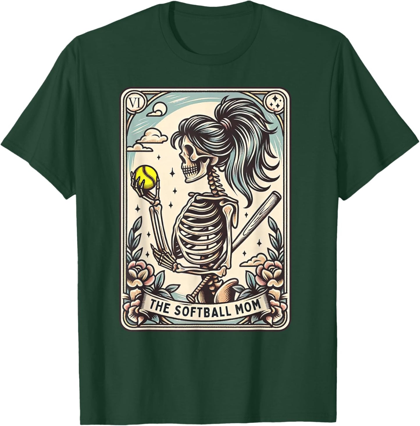 Softball Mom Tarot Card Skeleton Softball Mama Mothers Day T-Shirt - T-Shirt | Forest