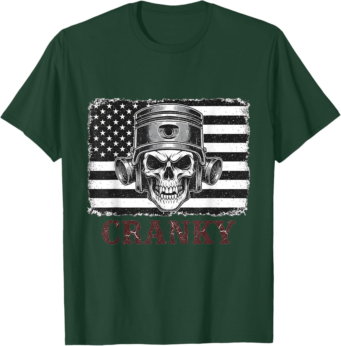Cranky Car Engine Crankshaft Skull Mechanics USA Flag T-Shirt - T-Shirt | Forest