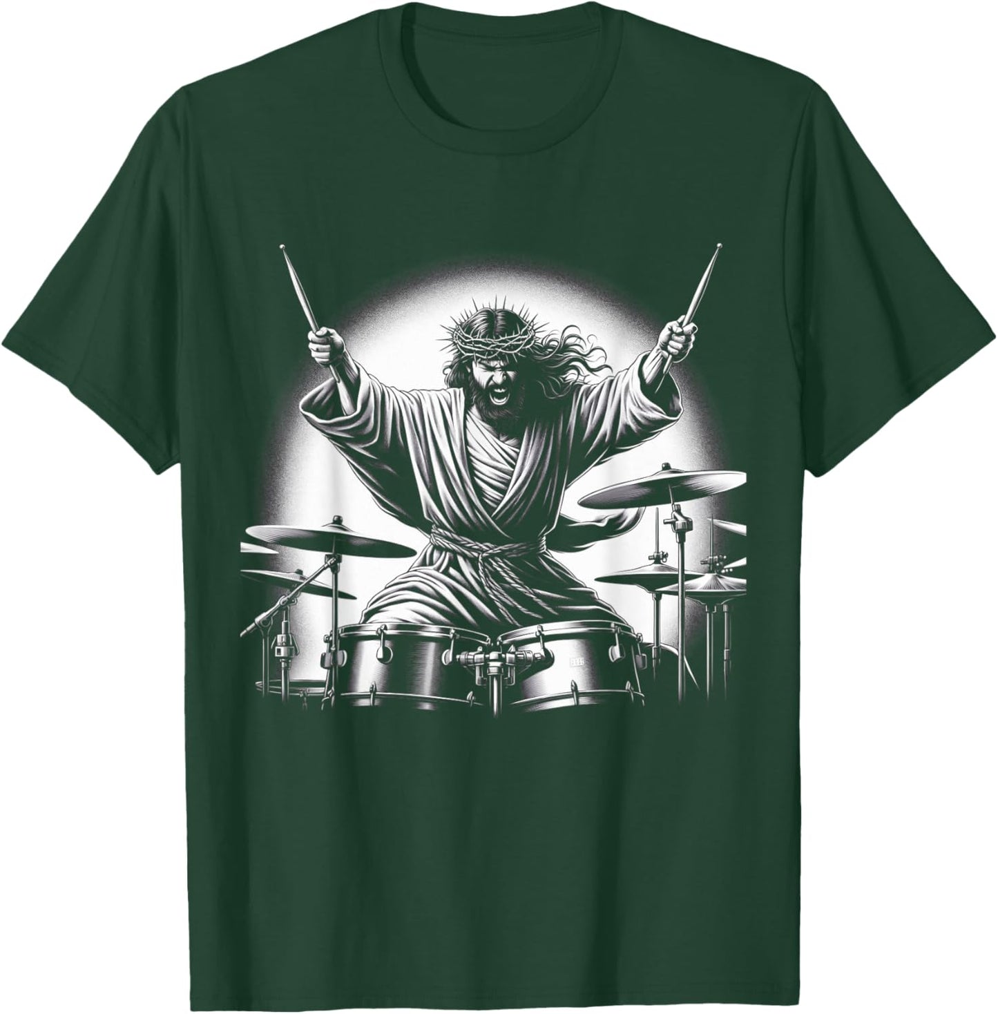 Drummer Rock Jesus Drumming T-Shirt - T-Shirt | Forest