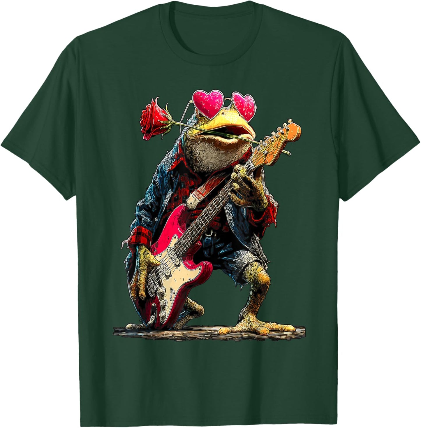 Joyful Frog Playing Guitar Guitarist Animal Valentine's Day T-Shirt - T-Shirt | Forest