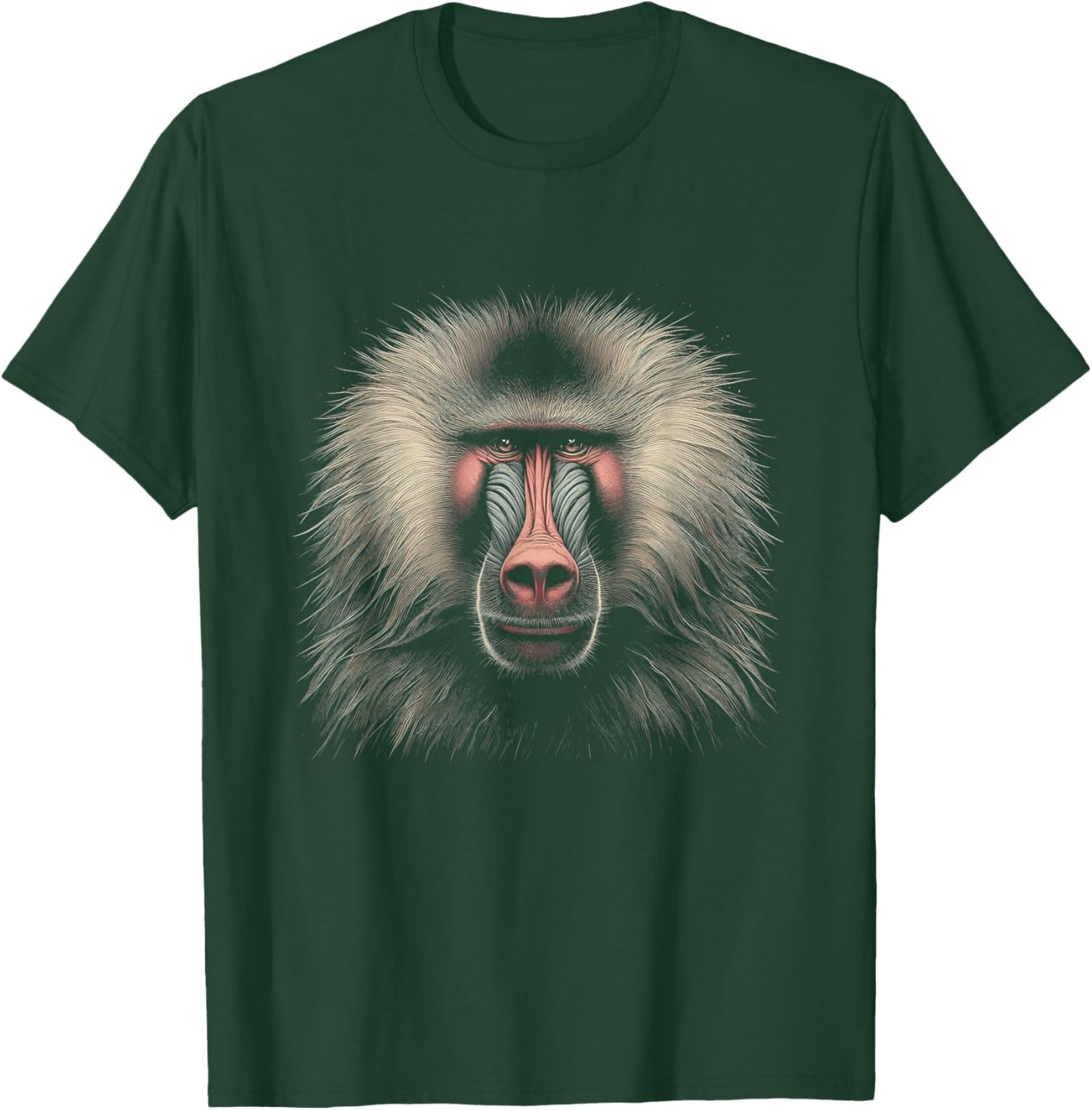 Mandrill Baboon Head Graphic Artwork Design T-Shirt - T-Shirt | Forest