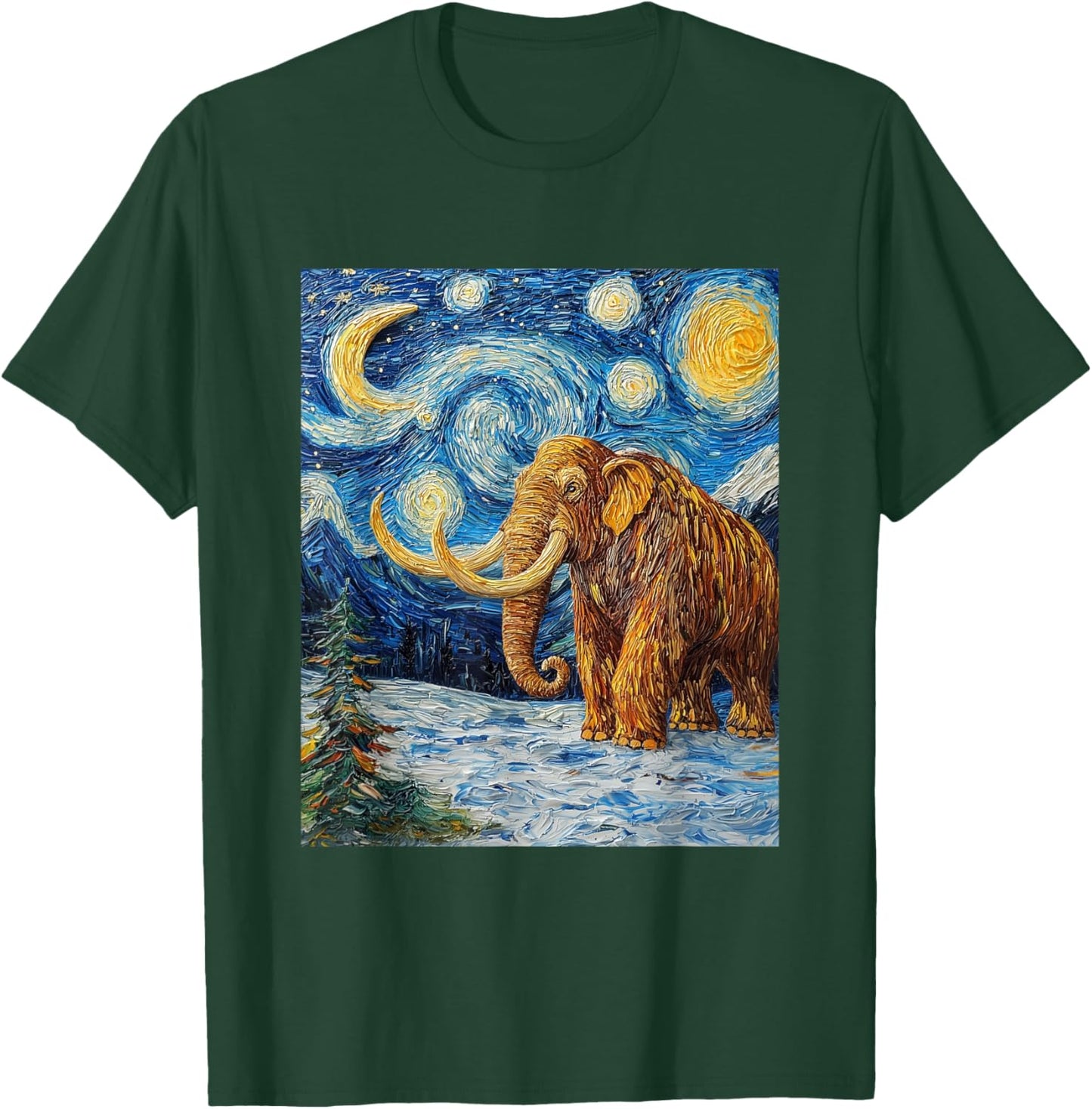 Woolly Mammoth Ice Age - Van Gogh Style - Starry Night T-Shirt - T-Shirt | Forest