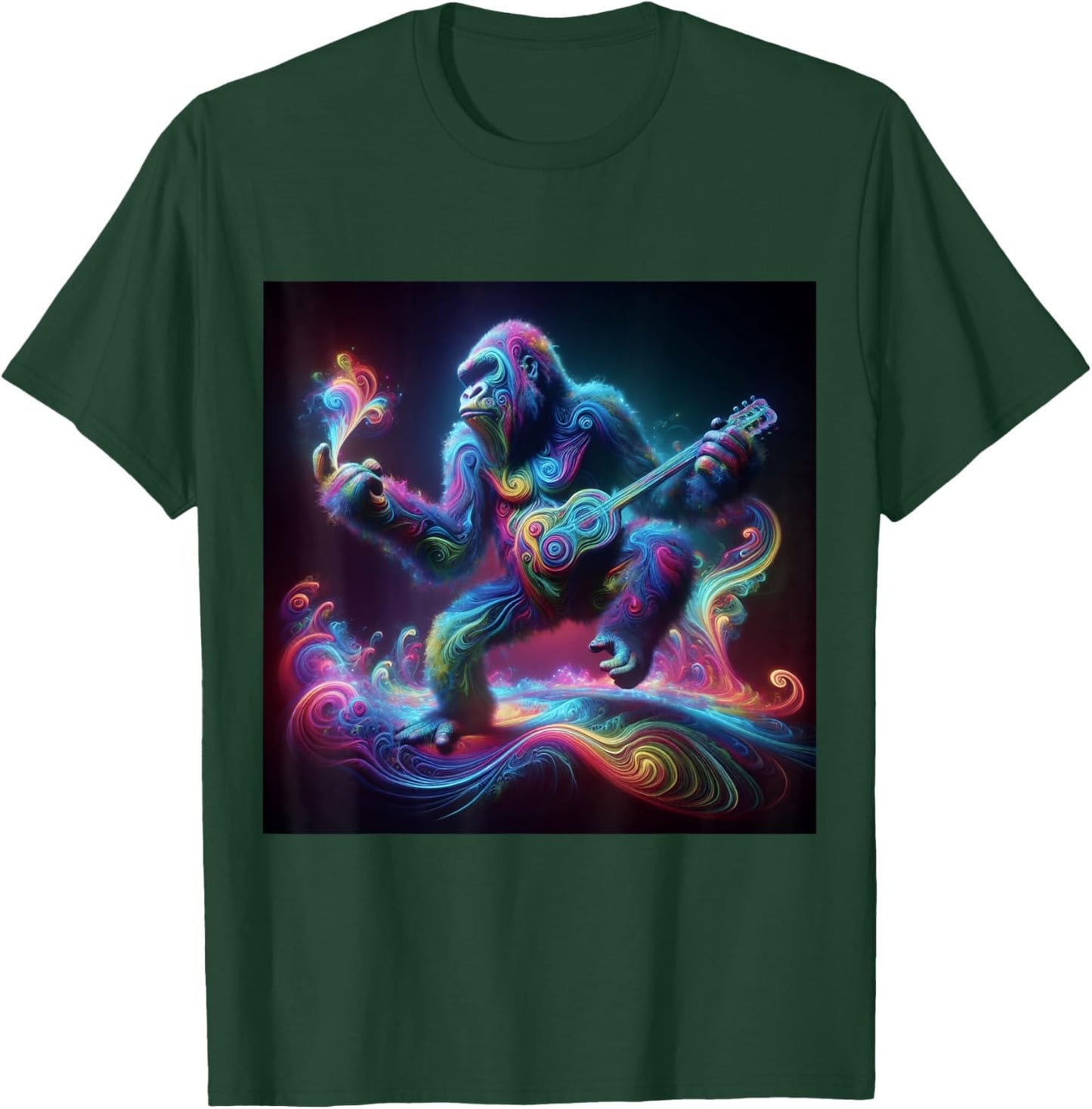 Psychedelic Gorilla Guitar Shaman Trippy Rainbow EDM Vibes T-Shirt - T-Shirt | Forest