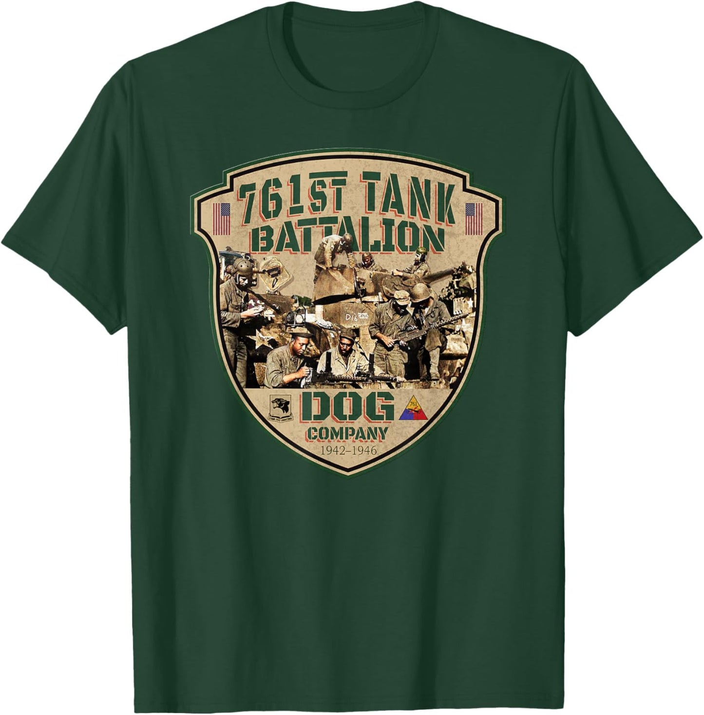 761st Tank Battalion Tribute Vintage Dog Company WW2 Heroes T-Shirt - T-Shirt | Forest