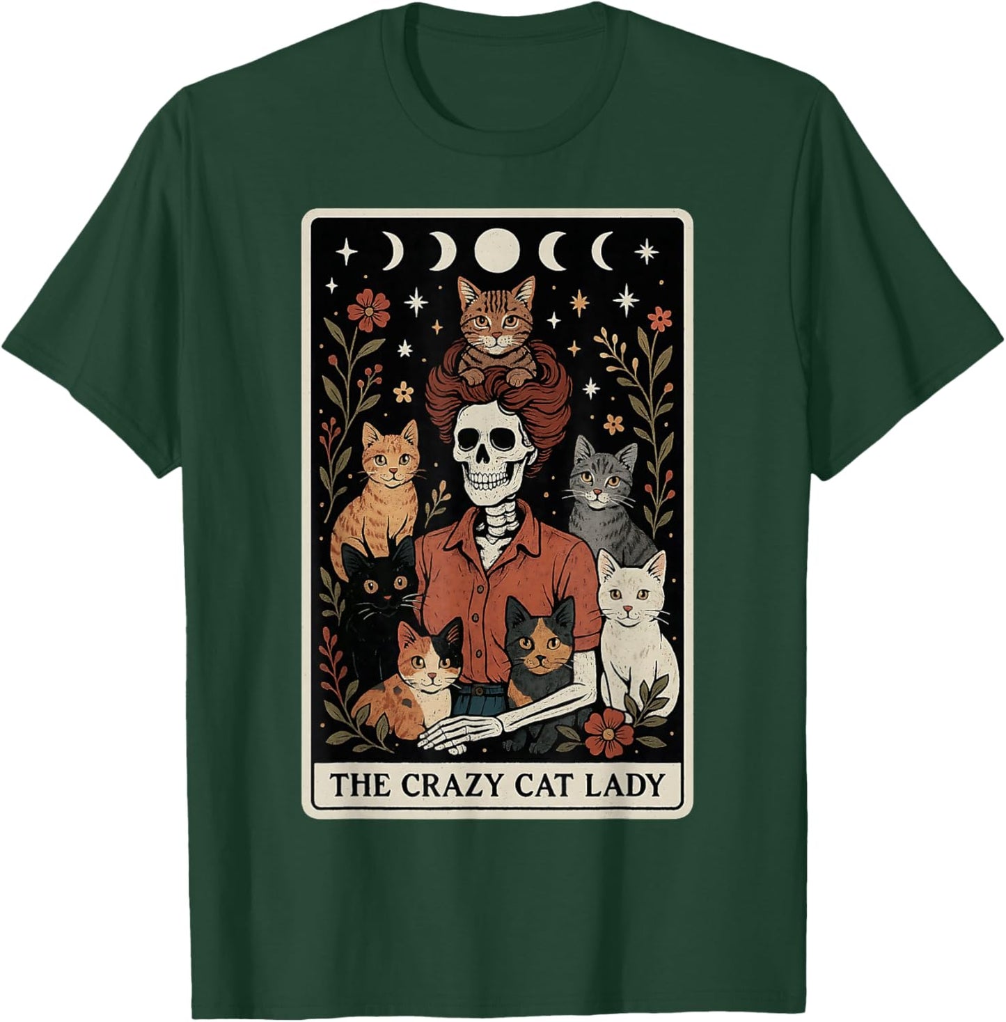 The Crazy Cat Lady Cat Skeleton Tarot Card Moon Witch T-Shirt - T-Shirt | Forest