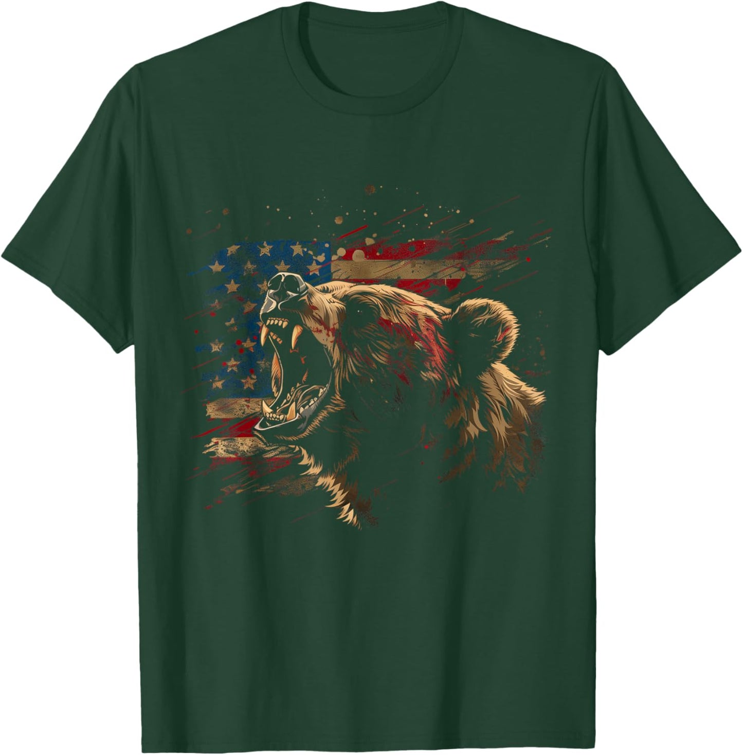 Bear American Flag USA Patriotic Grizzly Bear Lover T-Shirt - T-Shirt | Forest
