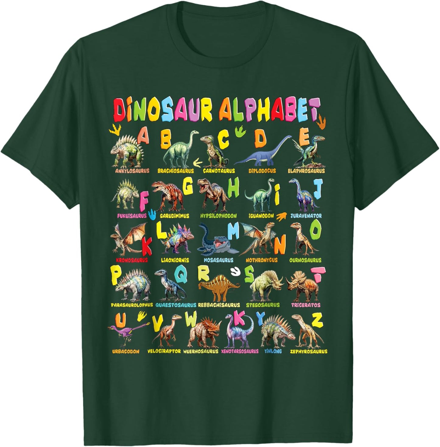 Types of Dinosaurs Alphabet A-Z ABC Dino Boys Kids Girls T-Shirt - T-Shirt | Forest
