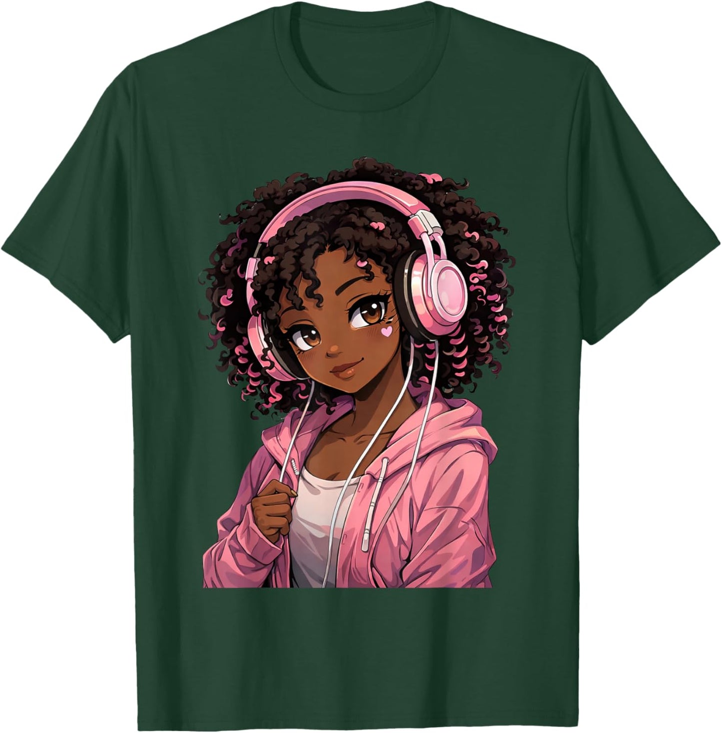 Anime Afro Black Girl African American Music Anime Merch T-Shirt - T-Shirt | Forest