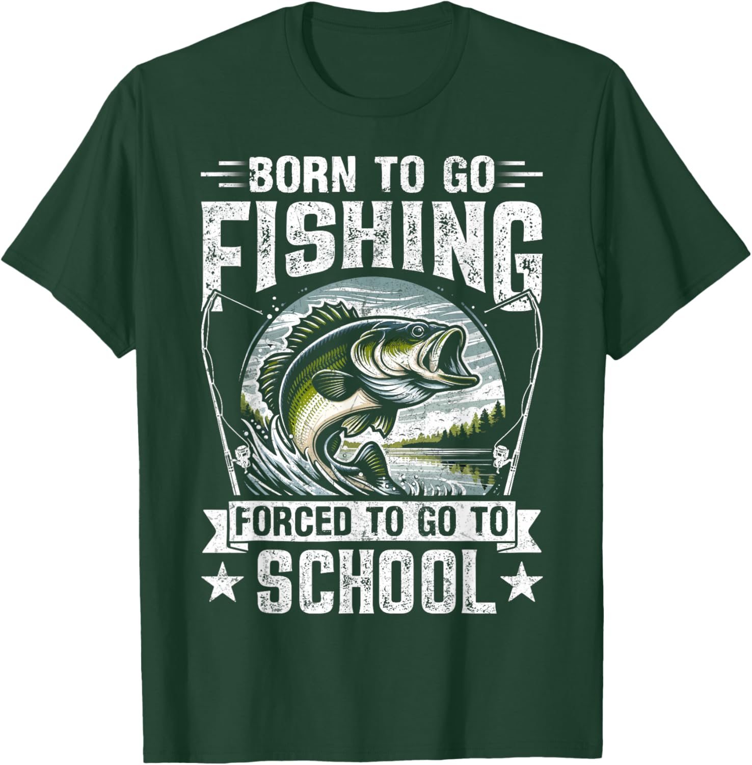 Teen Boys Fishing Shirt Forced to Go to School Bass Fish T-Shirt - T-Shirt | Forest