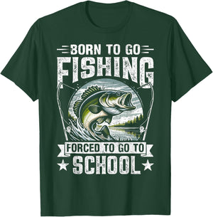 Teen Boys Fishing Shirt Forced to Go to School Bass Fish T-Shirt - T-Shirt | Forest