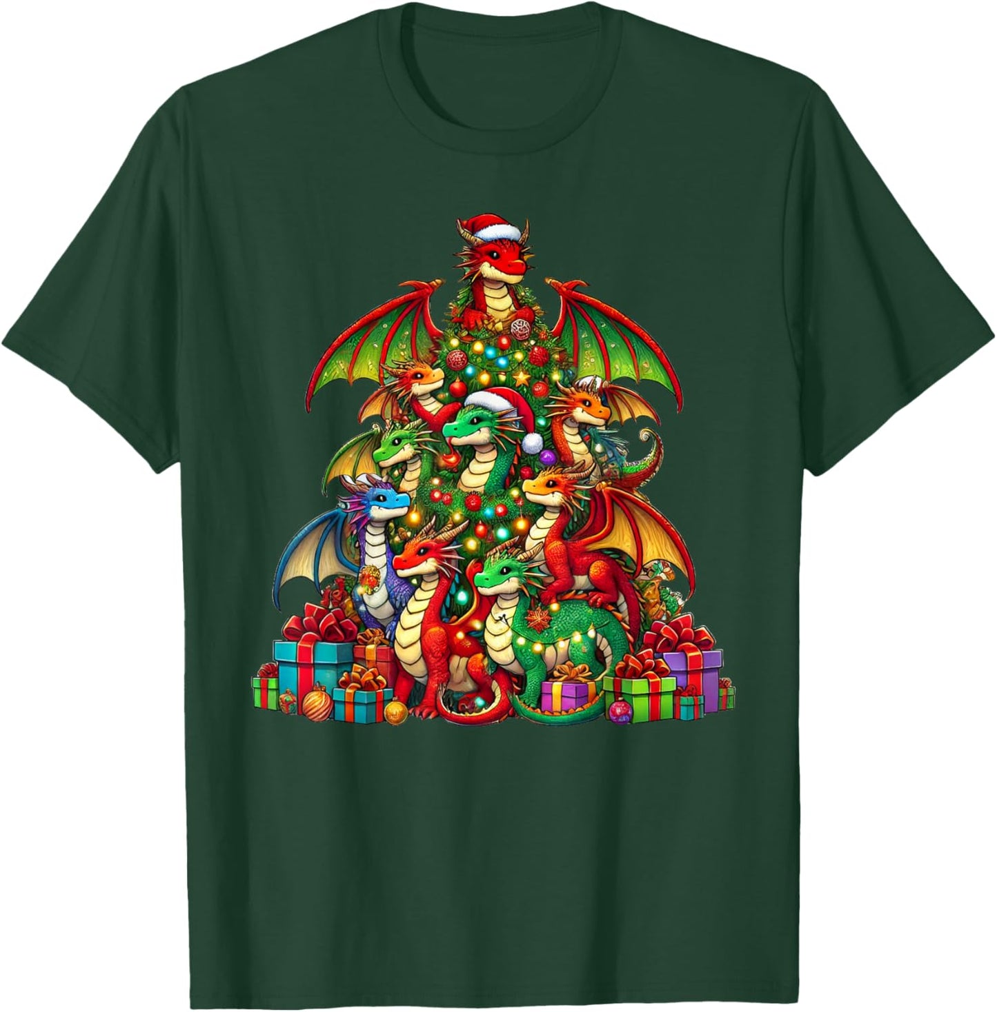 Dragon Christmas Tree Funny Dragon Xmas T-Shirt - T-Shirt | Forest