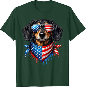 Dachshund Bandana 4th of July Patriotic Dog Lovers USA Flag T-Shirt - T-Shirt | Forest